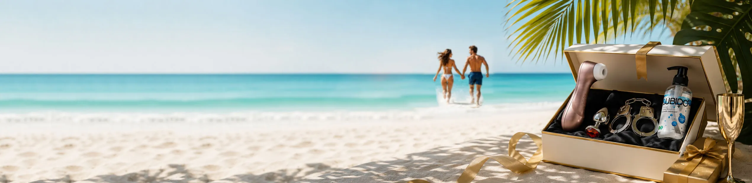 Couple runs on a beach