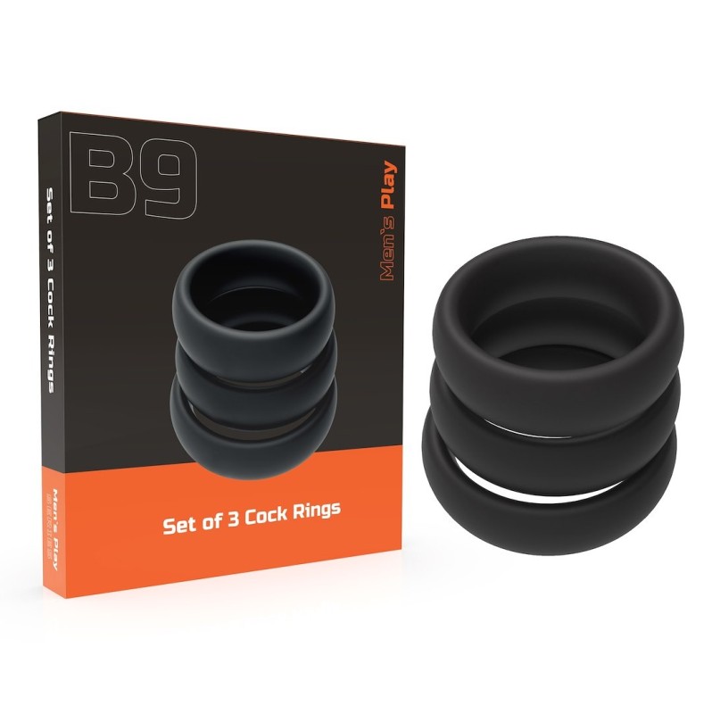 Three Size Cock Ring Set Erospace B9 Black