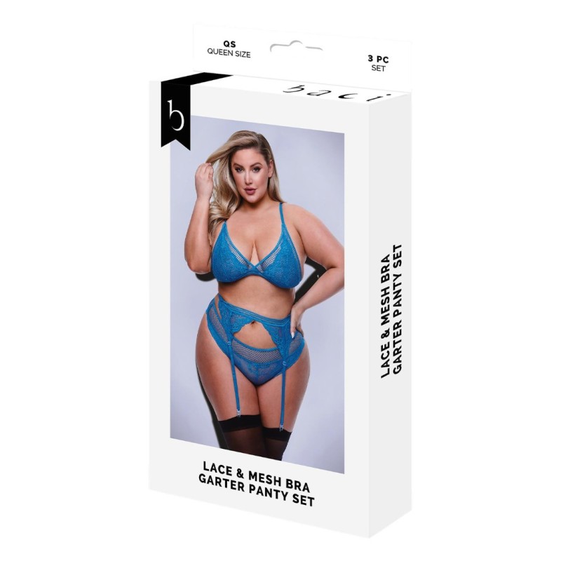 3 Piece Set with Garter Baci Lingerie Blue