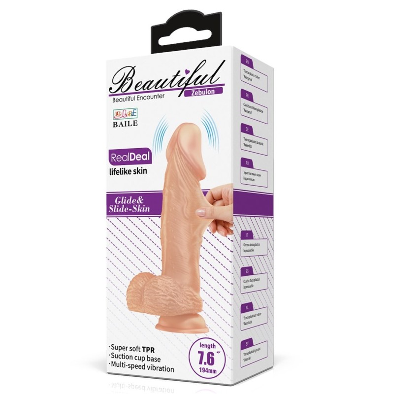 Realistic Vibrator Beautiful Zebulon With Suction Cup 19.4cm Nude