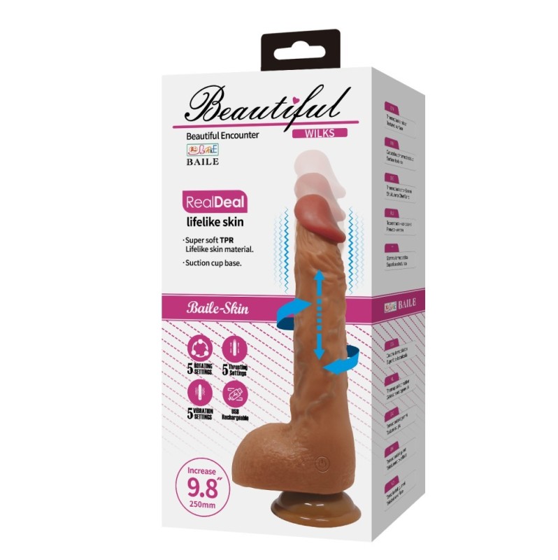 Realistic Vibrator Beautiful Wilks With Suction Cup Thrusting&Rotating 25cm Brown