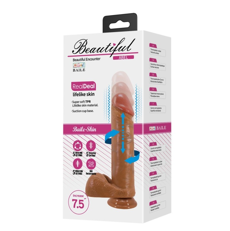 Realistic Vibrator Beautiful Abel With Suction Cup Thrusting&Rotating 21cm Brown