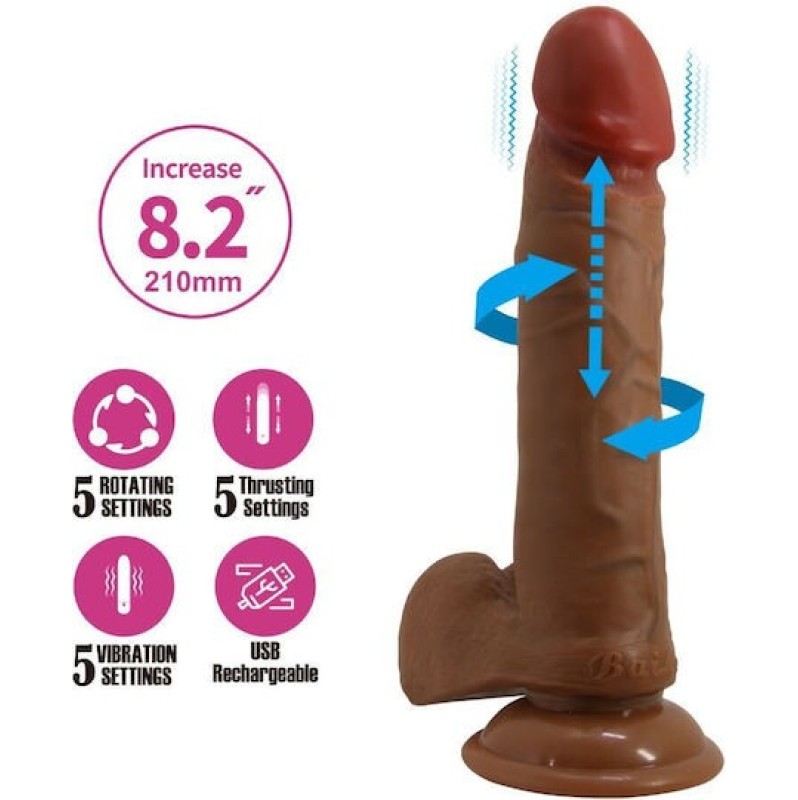 Realistic Vibrator Beautiful Abel With Suction Cup Thrusting&Rotating 21cm Brown