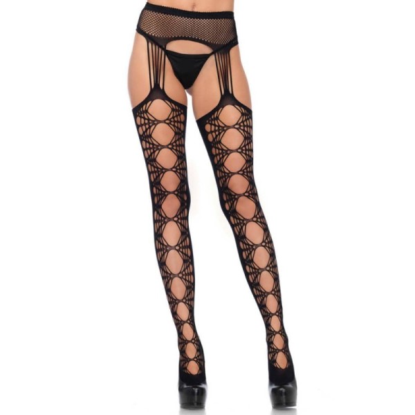 Suspender Pantyhose Leg Avenue Net Opaque Black