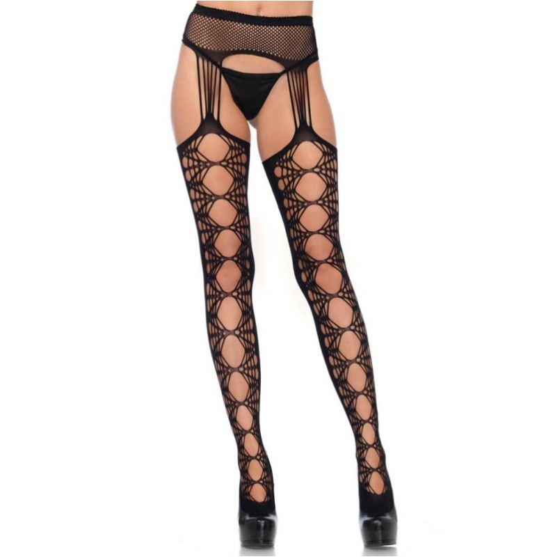 Suspender Pantyhose Leg Avenue Net Opaque Black