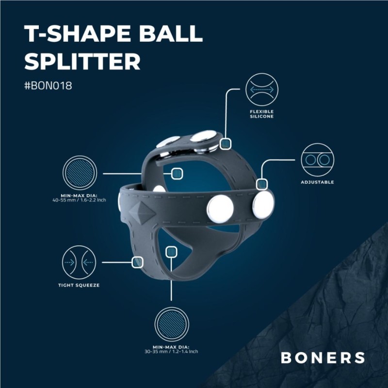 Boners Silicone Cock Ring And Ball Splitter Boners T-Shape Grey Cock Rings