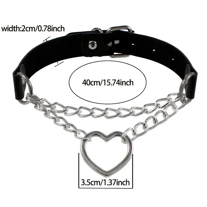 Love Market Collar with Double Chain Heart Black Collars
