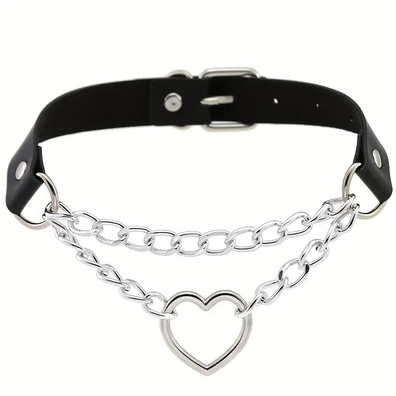 Love Market Collar with Double Chain Heart Black Collars
