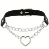 Collar with Double Chain Heart Black