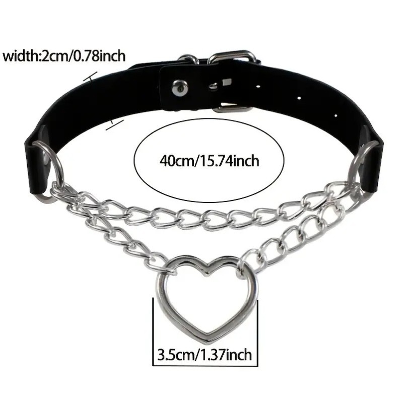 Collar with Double Chain Heart Black