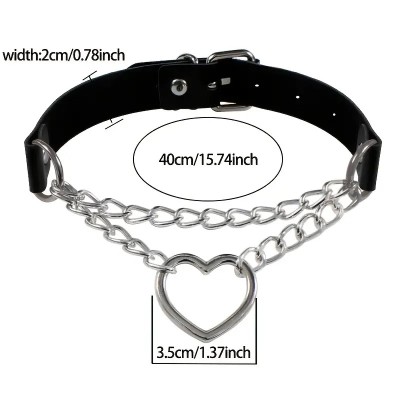 Collar with Double Chain Heart Black Collar with Double Chain Heart Black