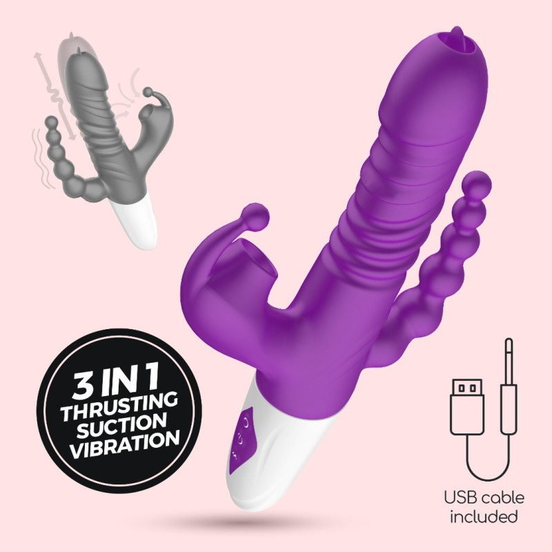 Rabbit Triple Vibrator with Suction and Thrusting Crushious Wrangler Purple Crushious Rabbit Triple Vibrator with Suction and Thrusting Crushious Wrangler Purple Rabbit