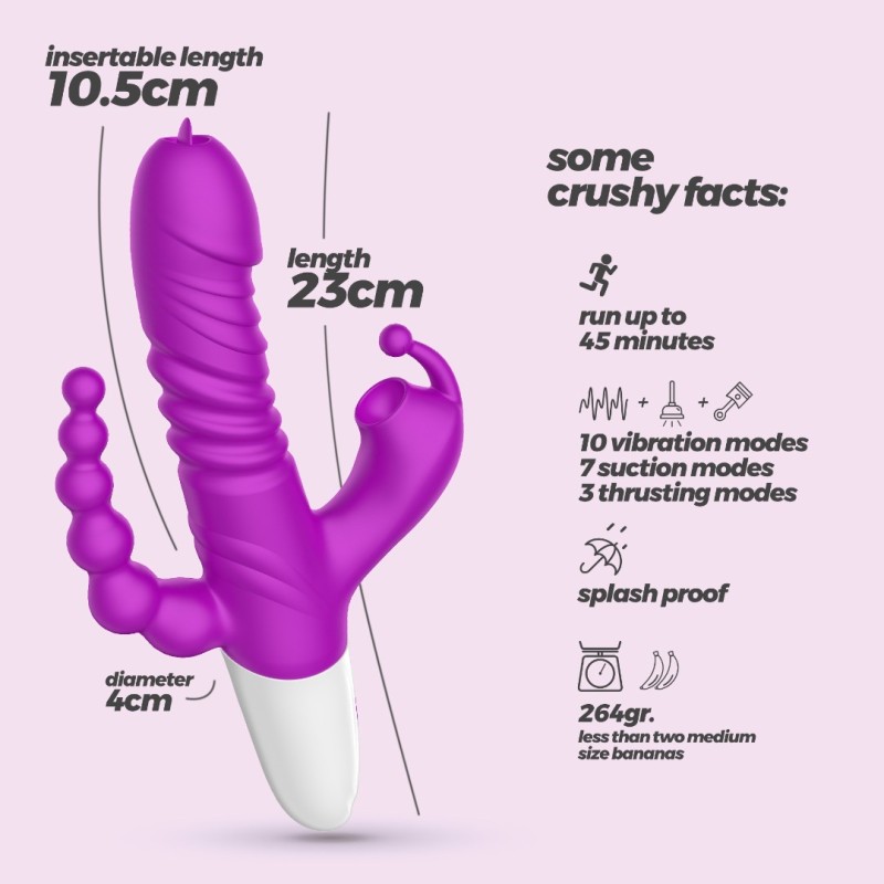 Rabbit Triple Vibrator with Suction and Thrusting Crushious Wrangler Purple Crushious Rabbit Triple Vibrator with Suction and Thrusting Crushious Wrangler Purple Rabbit