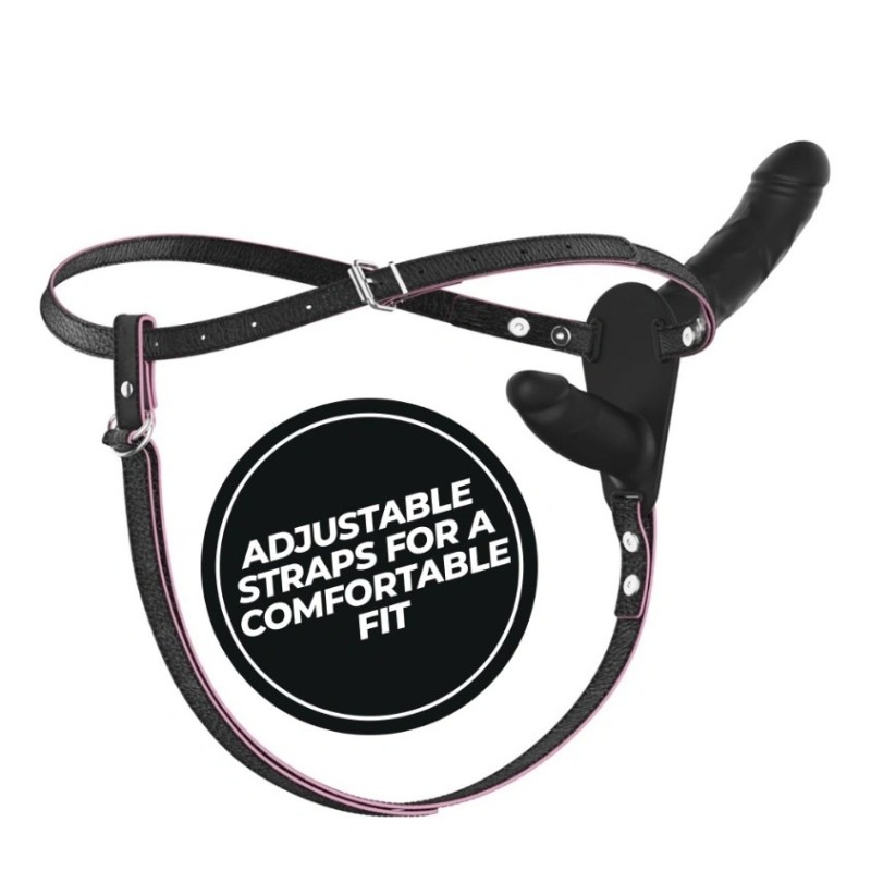 Crushious Vibrating Double Strap-On Crushious Labionda 15.5cm Black Women's Strap-On