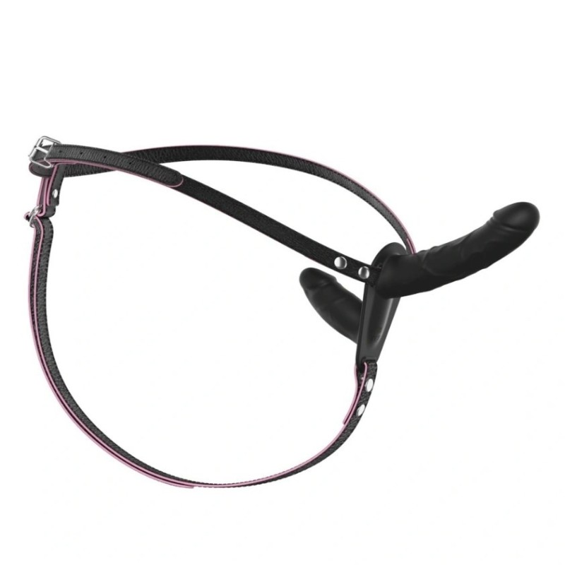 Crushious Vibrating Double Strap-On Crushious Labionda 15.5cm Black Women's Strap-On