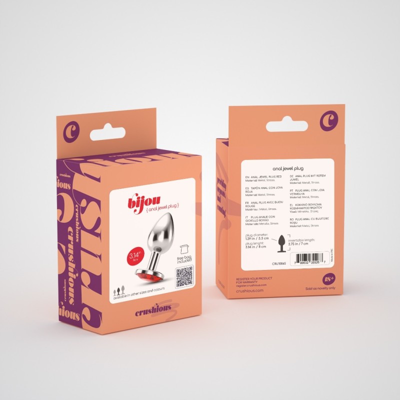 Crushious Πρωκτική Σφήνα Με Κόσμημα Crushious Bijou Medium Ασημί/Κόκκινη Σφήνες χωρίς δόνηση