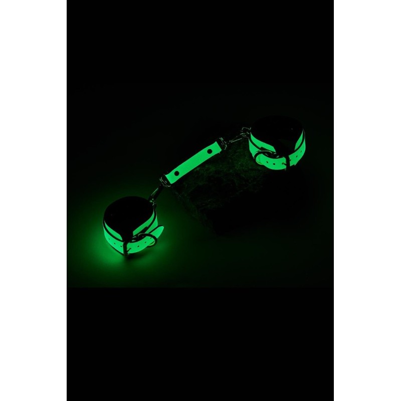 Dreamtoys Leather Cuffs Radiant Glow in the Dark Green Leather handcuffs