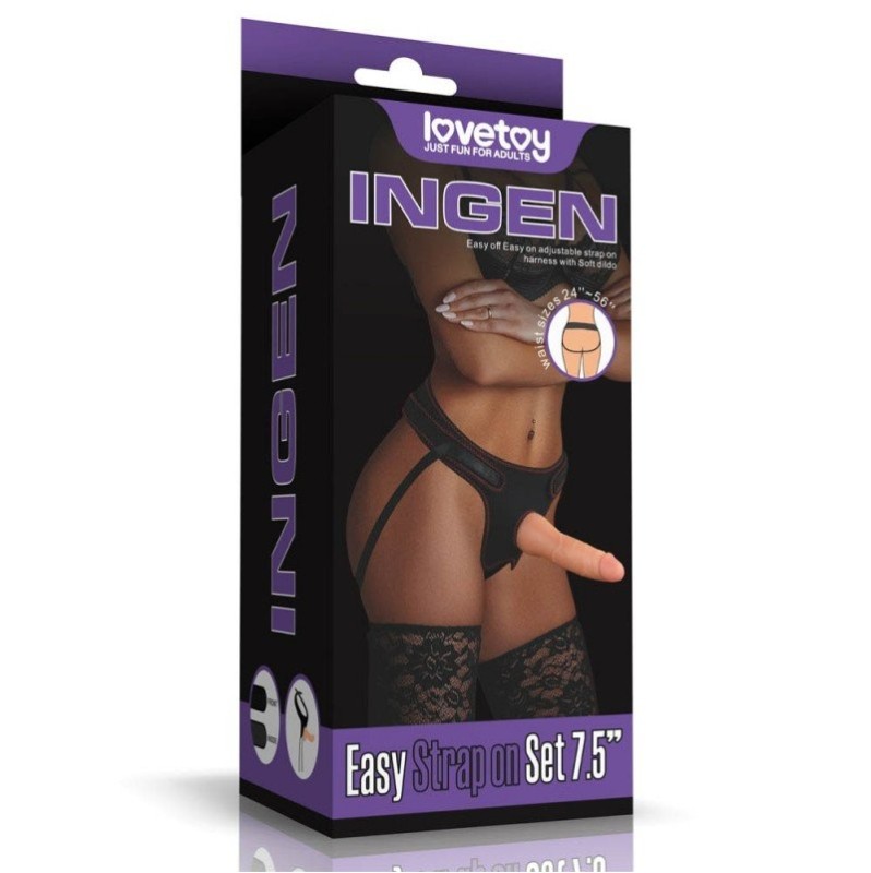 Γυναικείο Strap-On Σετ με Dildo Easy Lovetoy 20cm Μπεζ