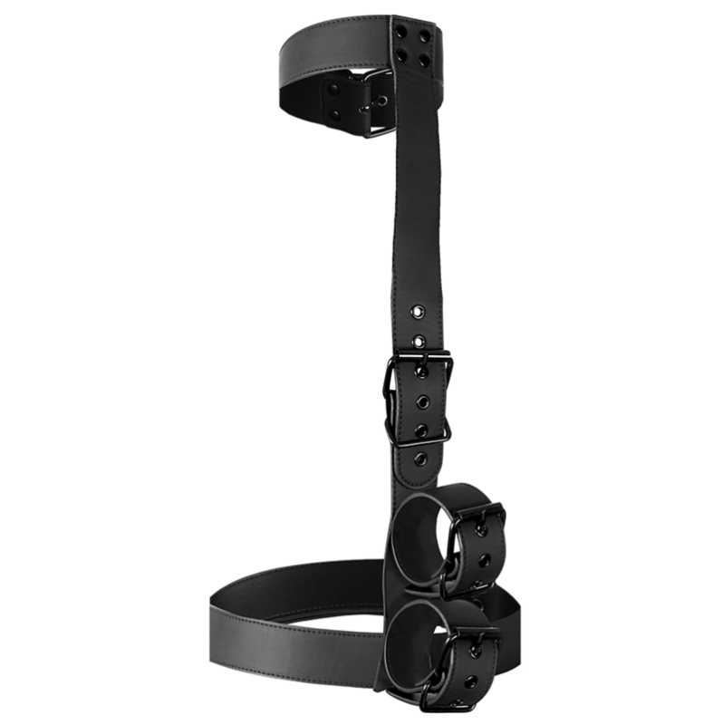 Collar & Wrist Cuffs Body Restraint Set Fetish Submissive Black