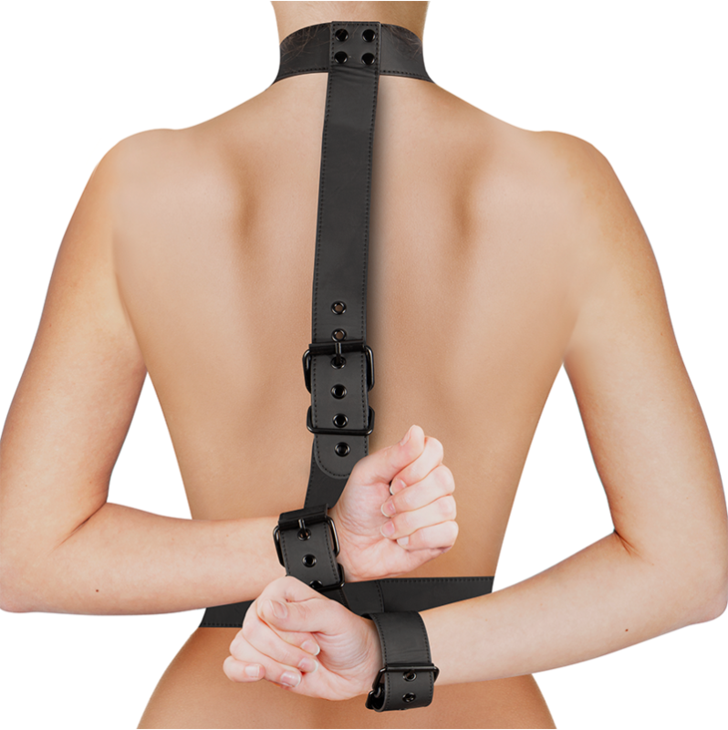 Collar & Wrist Cuffs Body Restraint Set Fetish Submissive Black