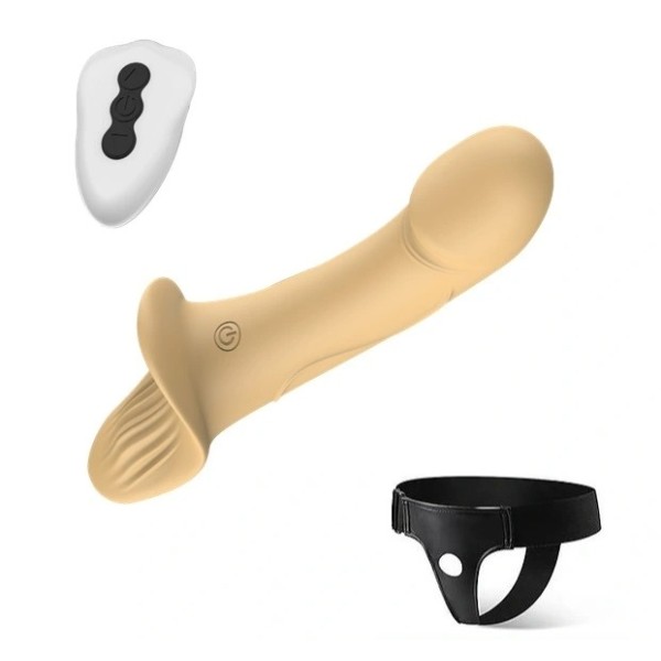 Γυναικείο Διπλό Κλειτοριδικό Strap-On Με Δόνηση Guilty Toys 24.5cm Κίτρινο