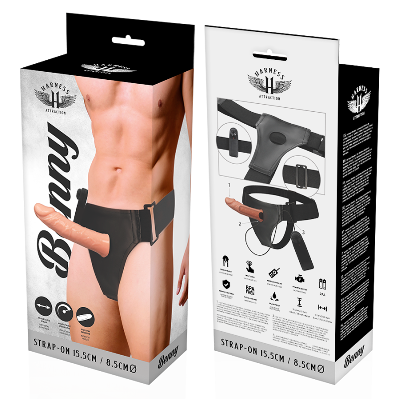 Harness Attraction Κούφιο Strap-On με Δόνηση Harness Attraction Benny Μπεζ Γυναικεία Strap-On