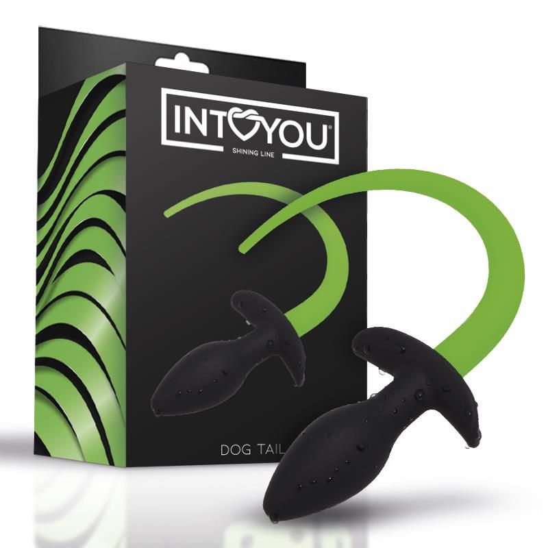 Intoyou Πρωκτική Σφήνα Φωσφοριζέ με Ουρά Intoyou Dog Tail Μαύρη Σφήνες χωρίς δόνηση