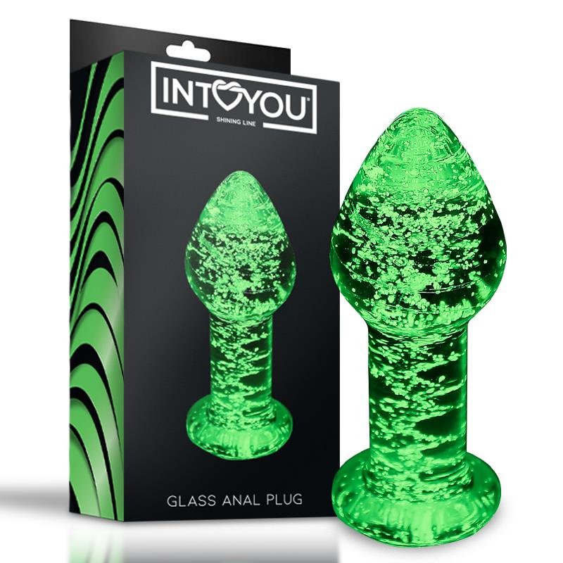 Intoyou Γυάλινη Πρωκτική Σφήνα Φωσφοριζέ Intoyou Shining 9cm Διάφανη Σφήνες χωρίς δόνηση