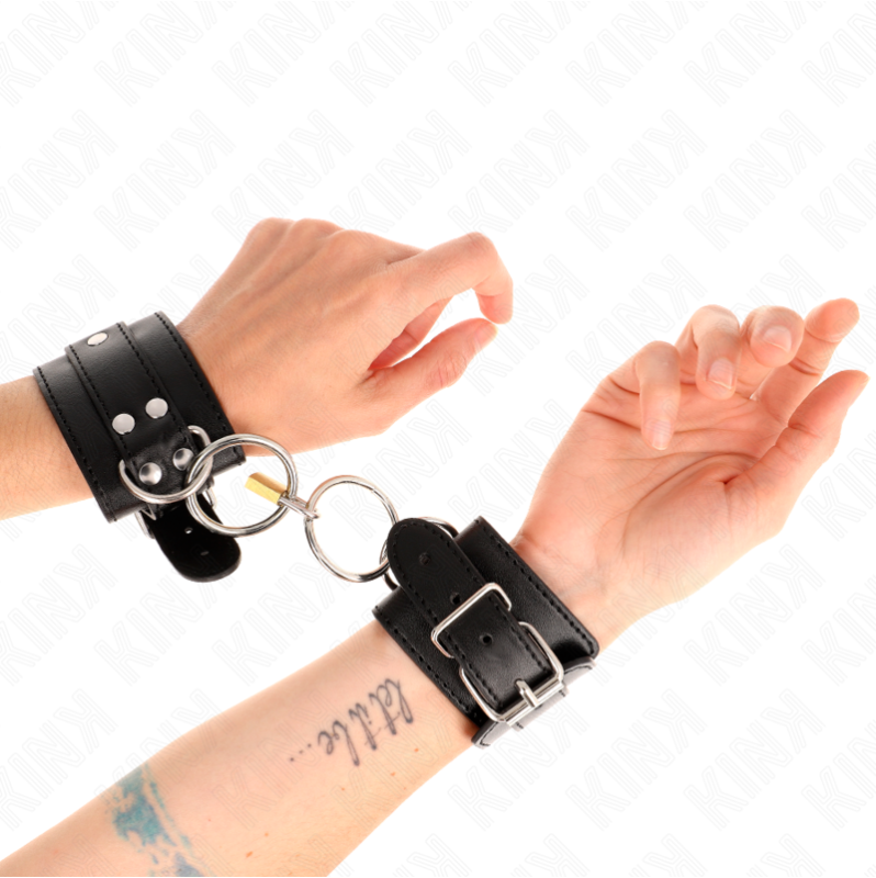 Leather Cuffs with Padlock KINK Black