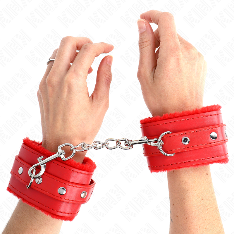 Leather Furlined Cuffs KINK Red