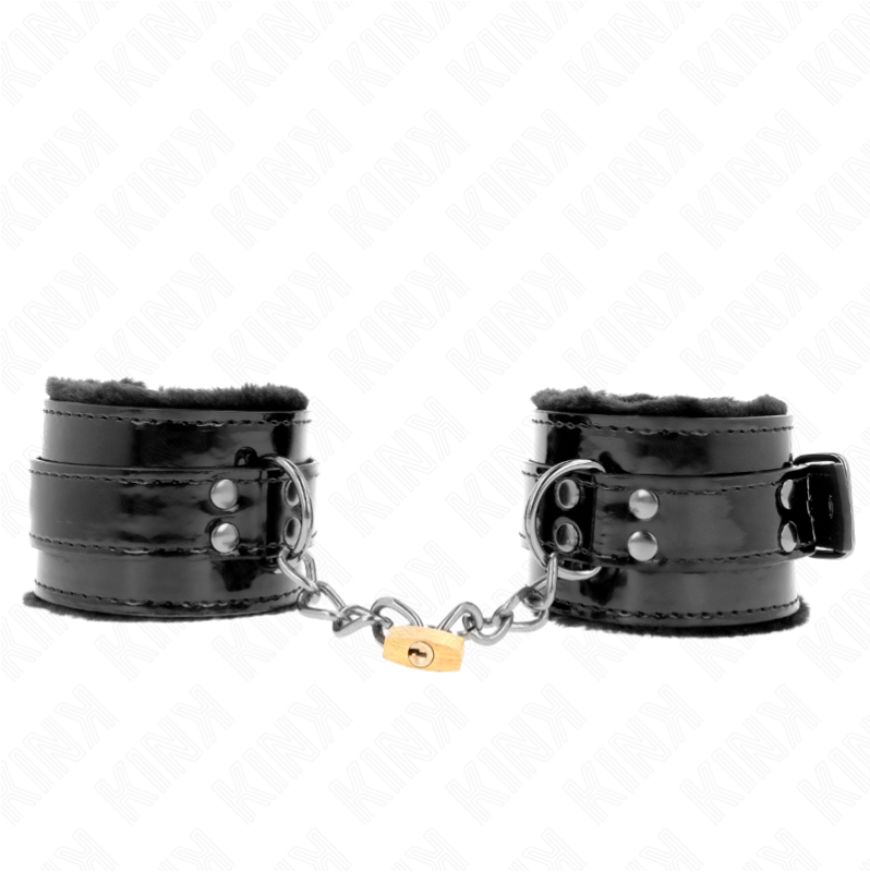 Leather Furlined Cuffs with Copper Lock KINK Black