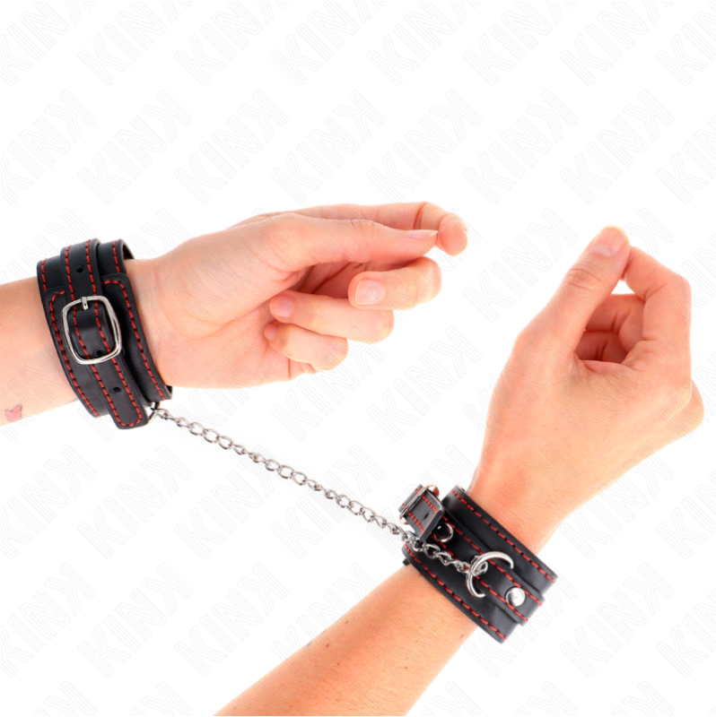 Small Leather Cuffs with Red Stiching KINK Black