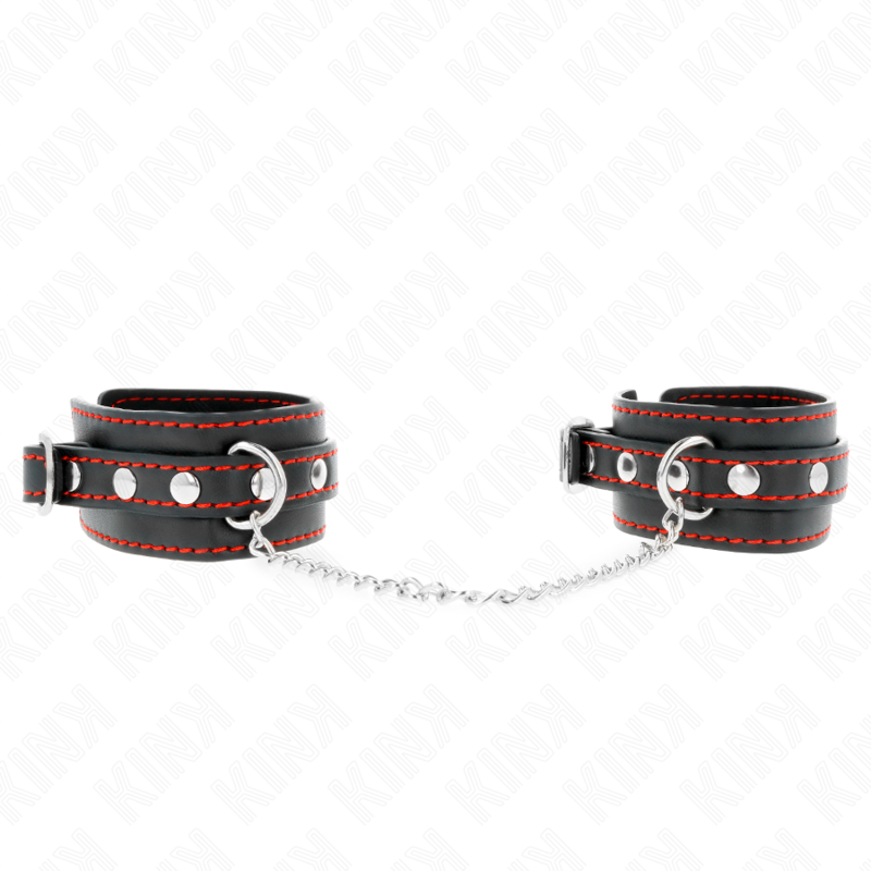 Small Leather Cuffs with Red Stiching KINK Black