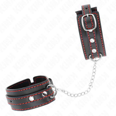 Small Leather Cuffs with Red Stiching KINK Black Small Leather Cuffs with Red Stiching KINK Black