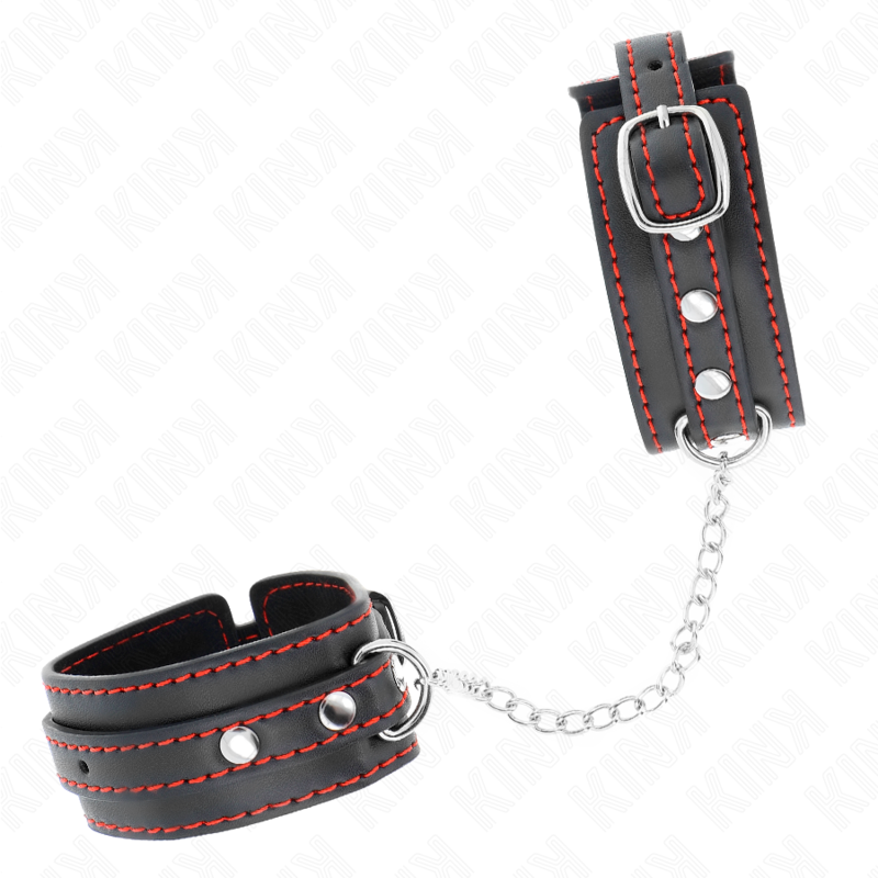 Small Leather Cuffs with Red Stiching KINK Black