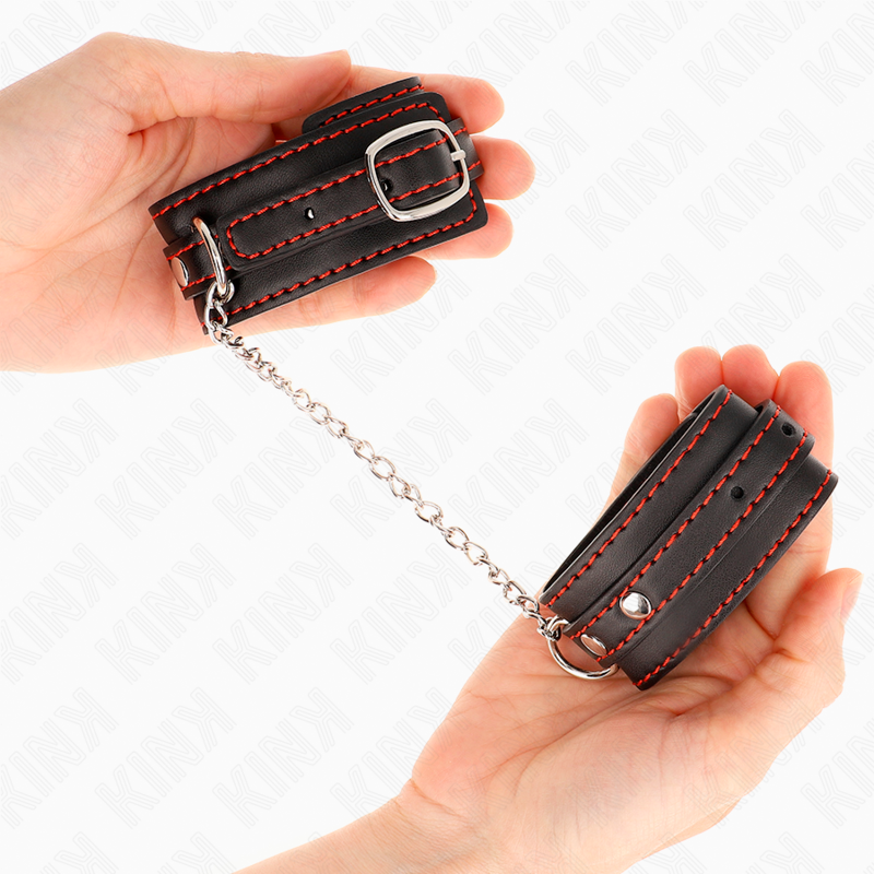 Small Leather Cuffs with Red Stiching KINK Black
