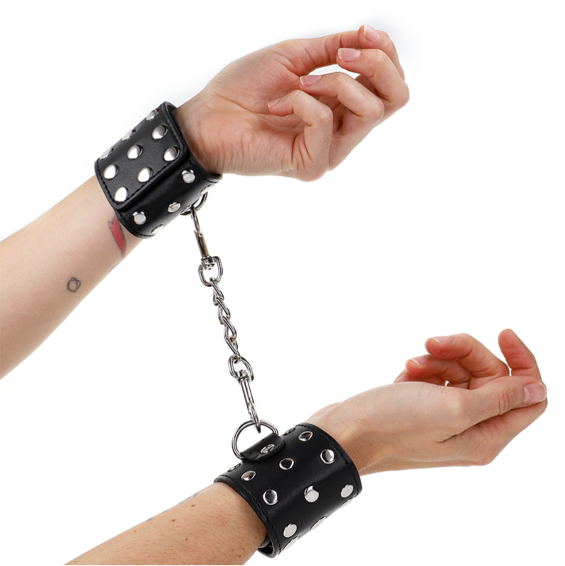 Leather Cuffs with Metal Rivets KINK Black