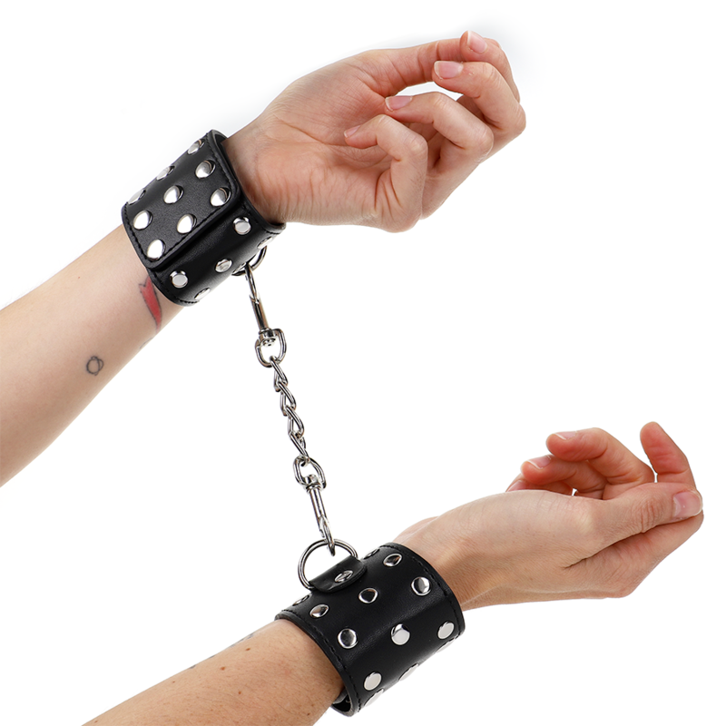 Leather Cuffs with Metal Rivets KINK Black