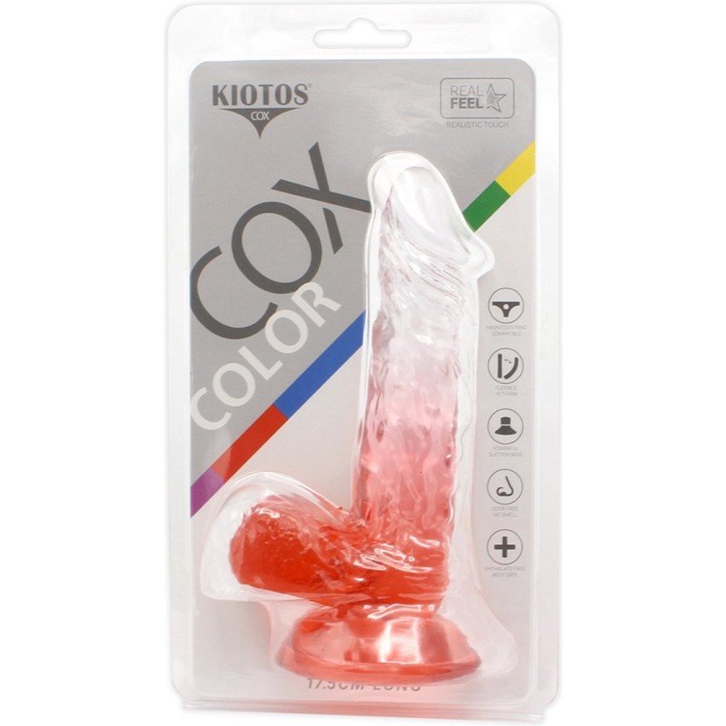 Kiotos Jelly Dildo με Όρχεις Kiotos 17.5cm Διαφανές/Κόκκινο Jelly