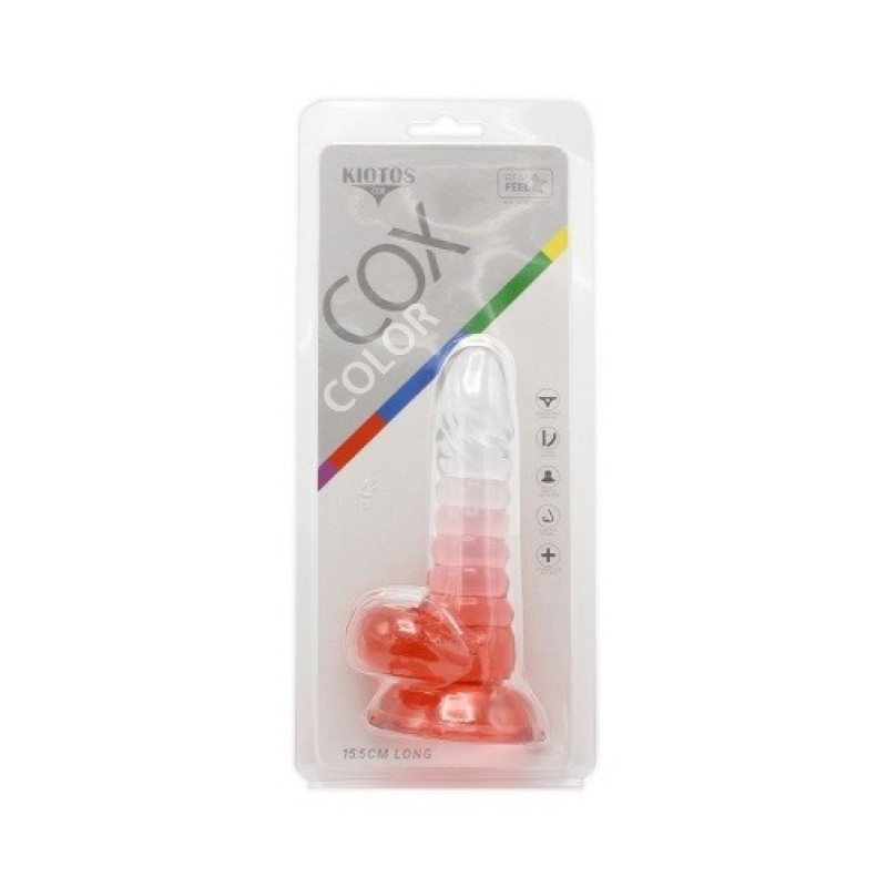 Kiotos Jelly Dildo με Όρχεις Kiotos Spiral 15.5cm Διαφανές/Κόκκινο Jelly