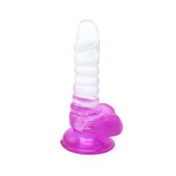 Jelly Dildo με Όρχεις Kiotos Spiral 15.5cm Διαφανές/Μοβ