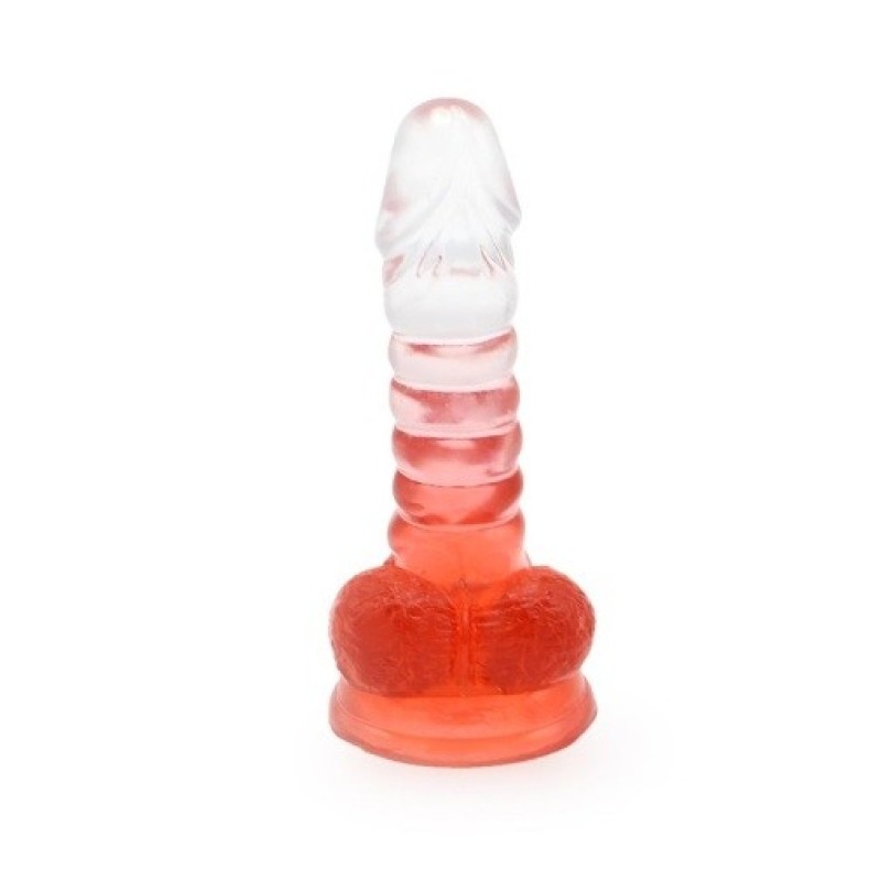 Kiotos Jelly Dildo με Όρχεις Kiotos Spiral 15.5cm Διαφανές/Κόκκινο Jelly