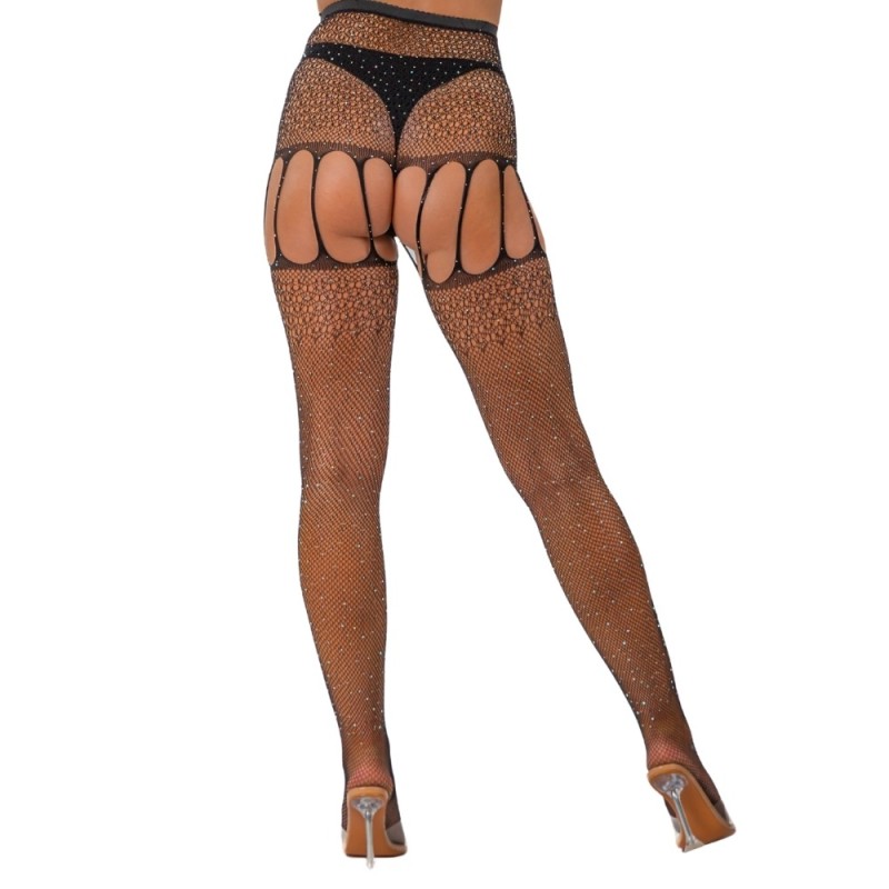 Lace Διχτυωτές Ζαρτιέρες με Κάλτσες Lace Rhinestone Suspender Tights Μαύρες Ζαρτιέρες & Καλτσοδέτες