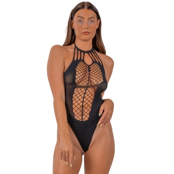 Διχτυωτό Κορμάκι Strappy Halter Teddy Lace Μαύρο