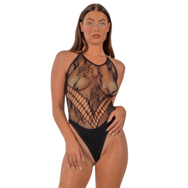 Διχτυωτό Κορμάκι Floral Lace Μαύρο