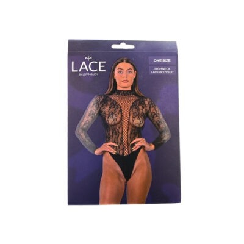 Διχτυωτό Κορμάκι με Ψηλό Λαιμό και Δαντέλα Lace Μαύρο Lace Διχτυωτό Κορμάκι με Ψηλό Λαιμό και Δαντέλα Lace Μαύρο Κορμάκια