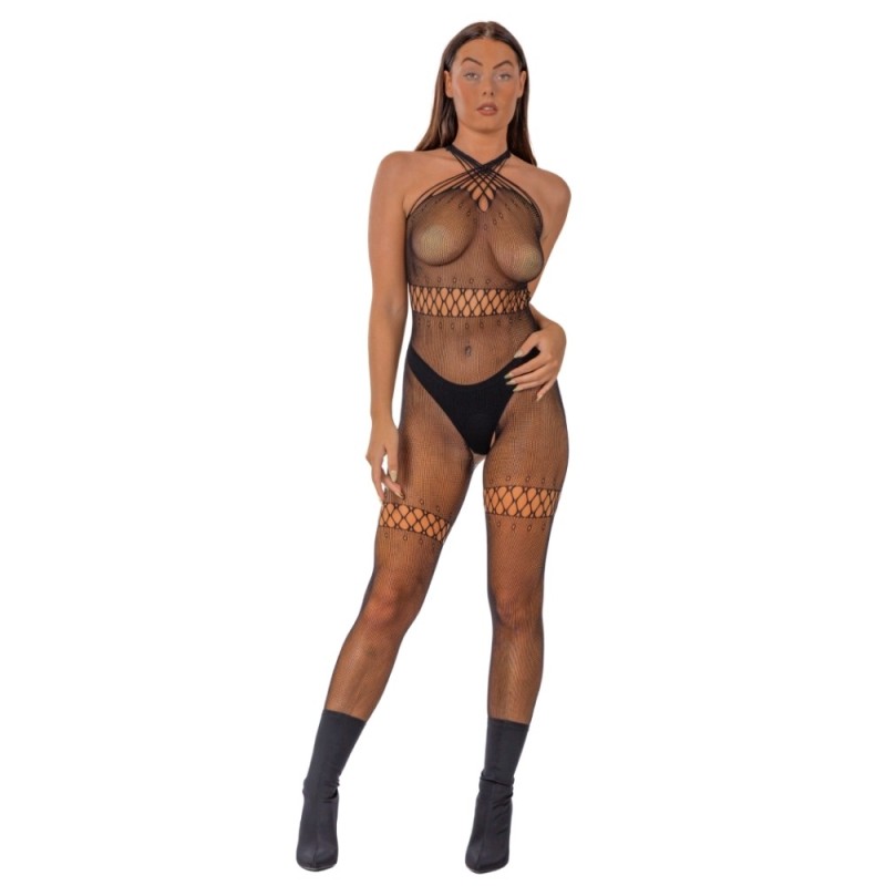 Lace Ολόσωμο Καλσόν Lace Crossover Neck Μαύρο Ολόσωμα Καλσόν