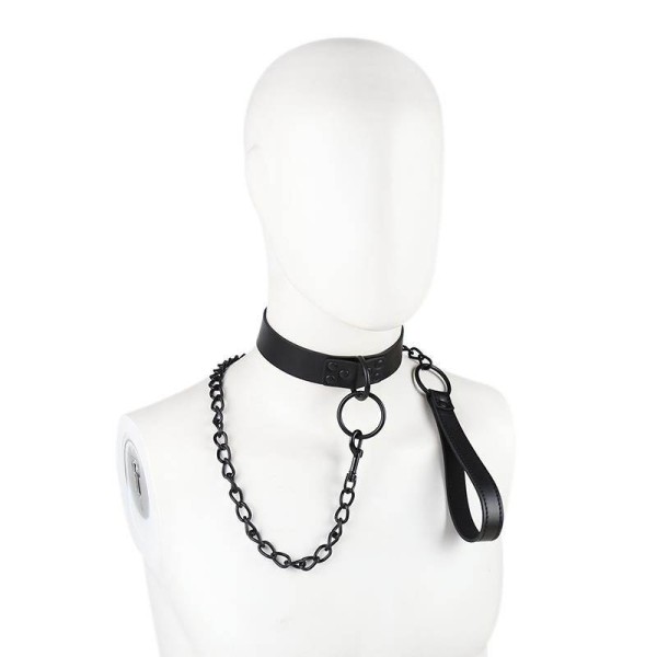 Leather Collar with Leash Latetobed Black