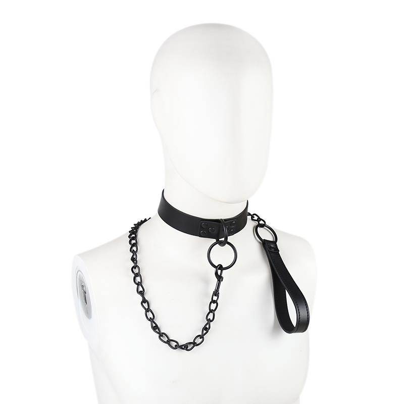 Latetobed Leather Collar with Leash Latetobed Black Collars