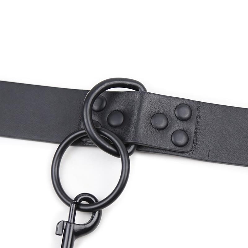 Latetobed Leather Collar with Leash Latetobed Black Collars
